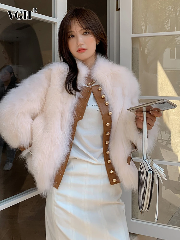 

Женское однобортное пальто с воротником-стойкой VGH, свободное повседневное плотное однобортное пальто из искусственного меха с длинным рук...