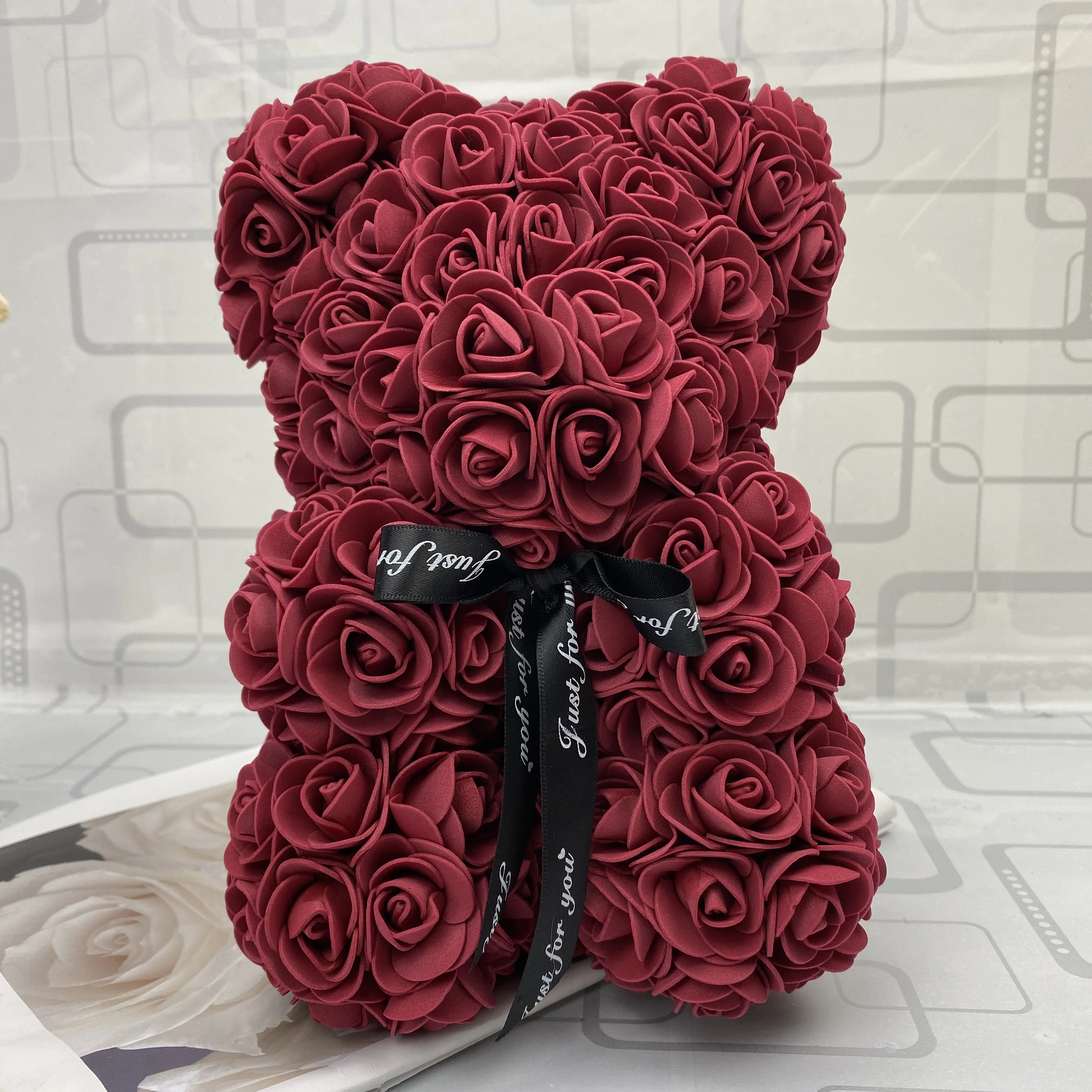 

HOT Valentines Day Gift 25cm Red Rose Teddy Bear Rose Flower Artificial Decoration Christmas Gifts Women Valentines Gift
