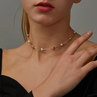 white bead double clavicle chain temperament short round bead necklace female necklace jewelry gift