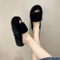 furry slippers women 2021 autumn and winter new style korean version of the lazy one word drag thick soled indoor cotton