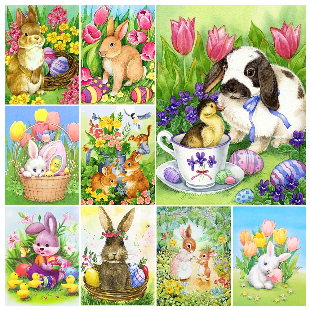 

5D DIY Diamond Painting Easter Bunny Rhinestones Rabbit Cross Stitch Kit Embroidery Rhinestones Cartoon Handicraft Home Gift