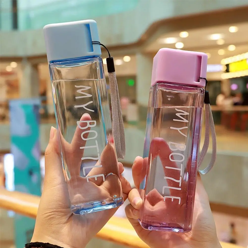 

Cute New Square Tea Milk Fruit Cup 480ml Bottle Style Transparent Rope Resistant Sports Hot Drinking Cup