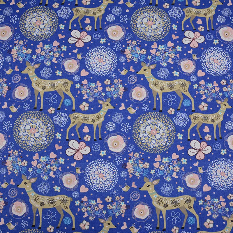 Хорошая плотная парусиновая ткань с рисунком синего оленя хлопковая стеганая