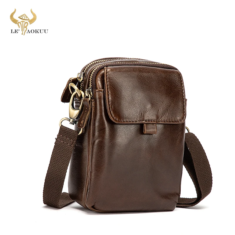 

Hot Sale Real Leather Male Travel Design Mini Messenger Cross-body bag Retro Fanny Belt Waist bag Travel Phone Pouch Men b684