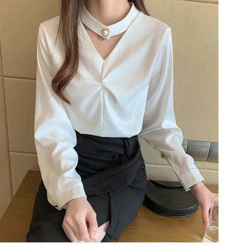

XEJ Korean Fashion Blouses for Women Sheer Top Spring 2021 Women's Clothing Elegant Women Top Silk Shirt Thin Long Sleeve Shirt