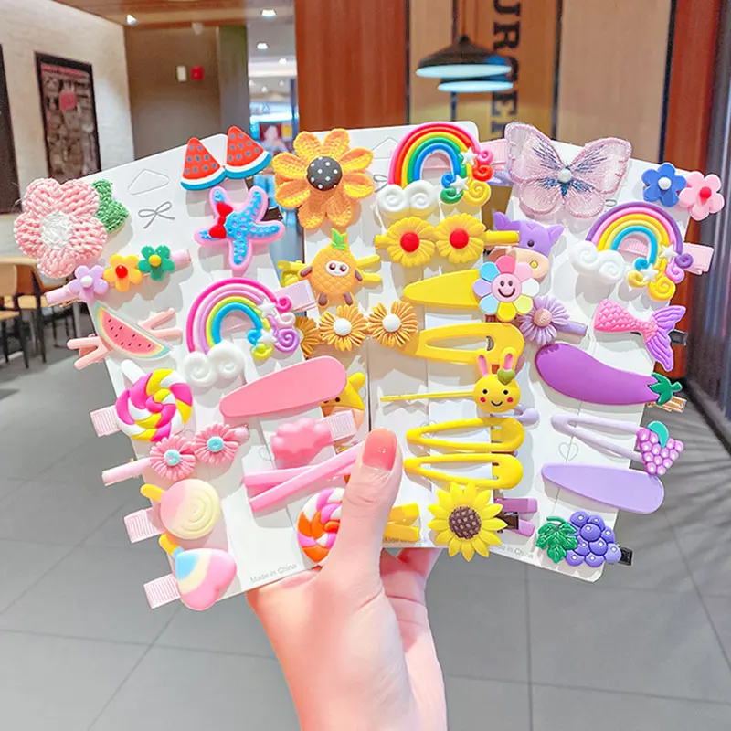 

14Pcs/Set Girls Children Cartoon Rainbow Fruit Hairpins Baby Sweet Side Bangs Clip Headband Barrettes Headdress Hair Accessories