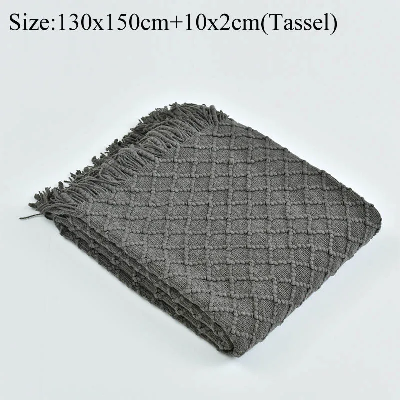 dark grey B Однотонное одеяло с кисточками, покрывало для дивана, белое, серое, желтое летнее одеяло покрывало на кровать для дома, отеля, четыре сезона - Цвет: dark grey B