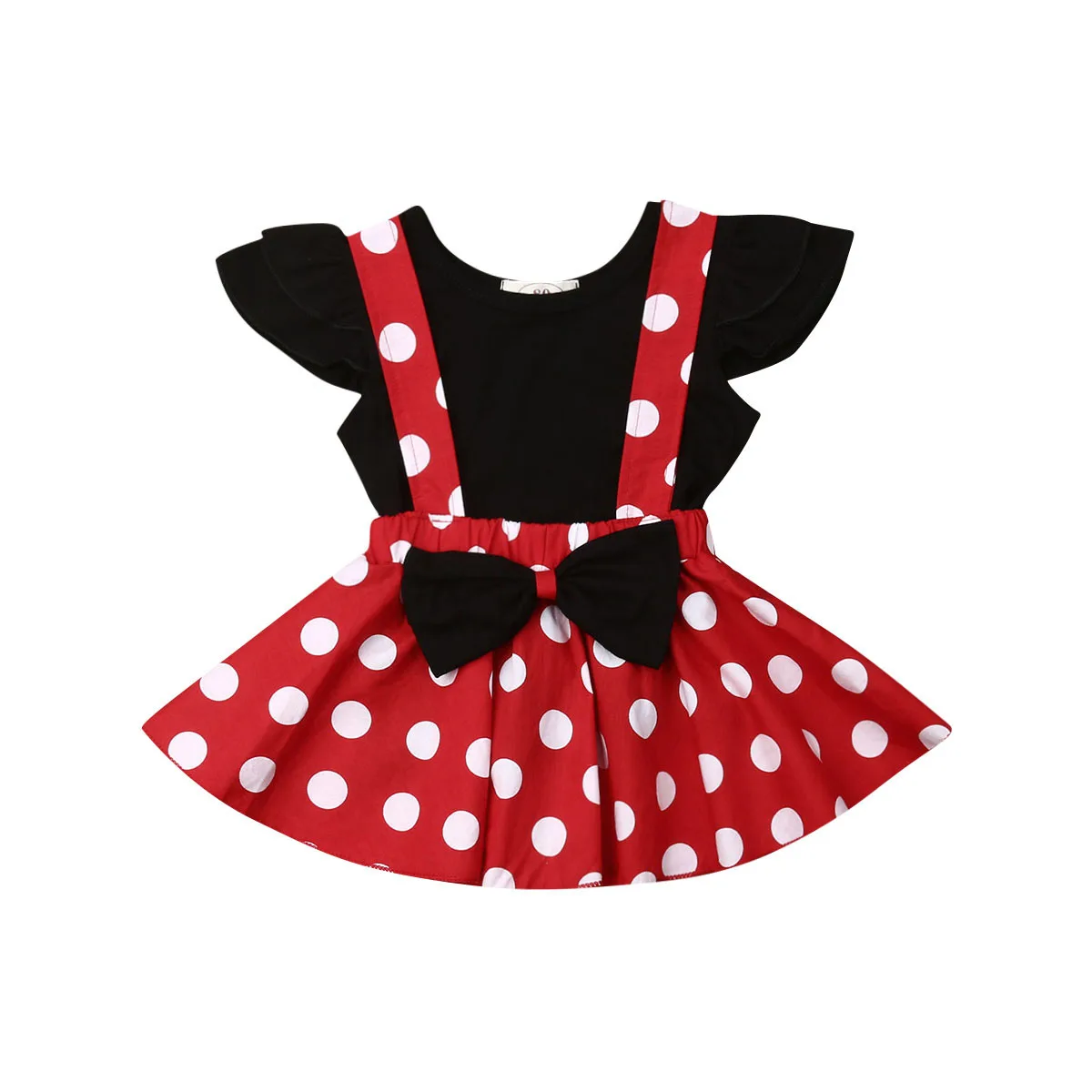 

Baby Girl Clothes Set Black T-Shirt Top Bowknot Polka Dot Suspender Skirt 6M-3T Infant Toddler Summer Casual Outfits 2021 New