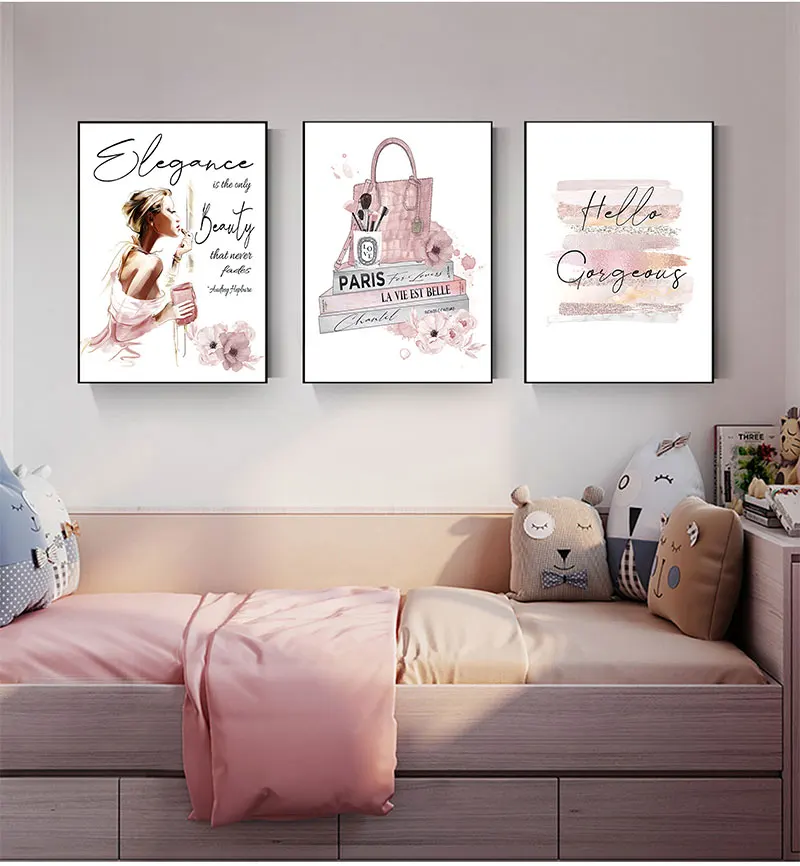 Картина розовая парфюмерная Настенная картина Декор для комнаты девочки модный