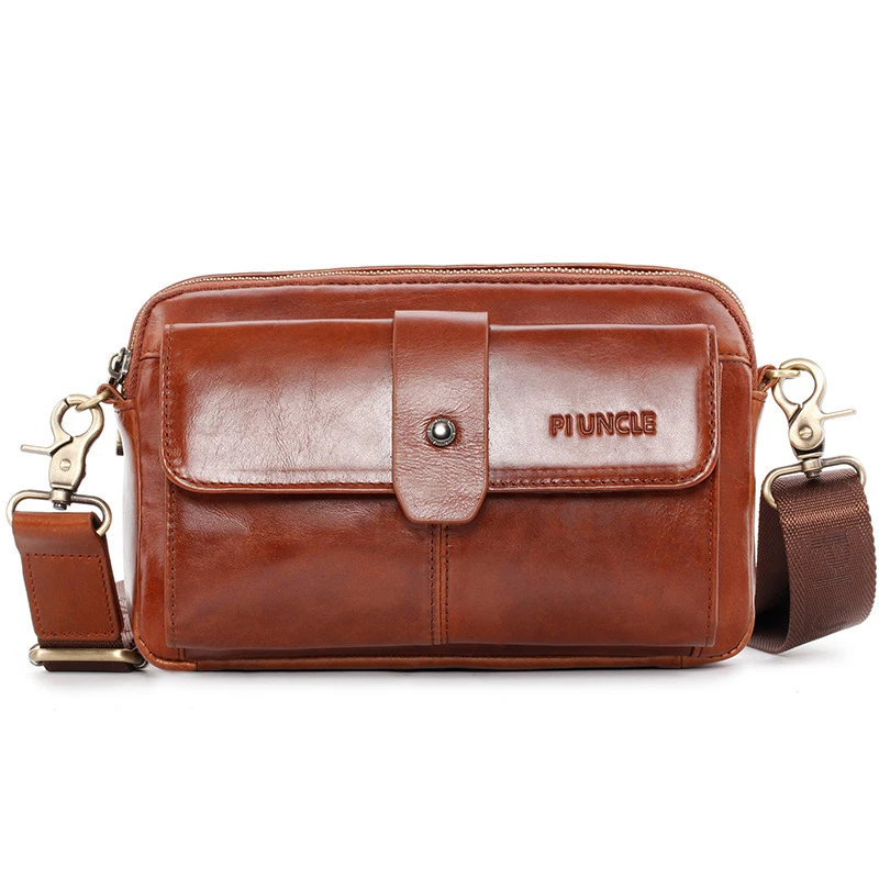 Повседневная мужская нагрудная сумка из натуральной кожи с защелкой