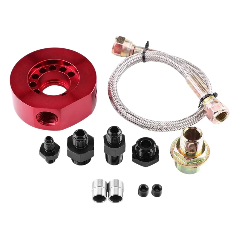 

Car Engine Oil Supply Oil Filter Adapter Sandwich Plate Cooler Adapter Kit for Honda Acura LS B20 Red