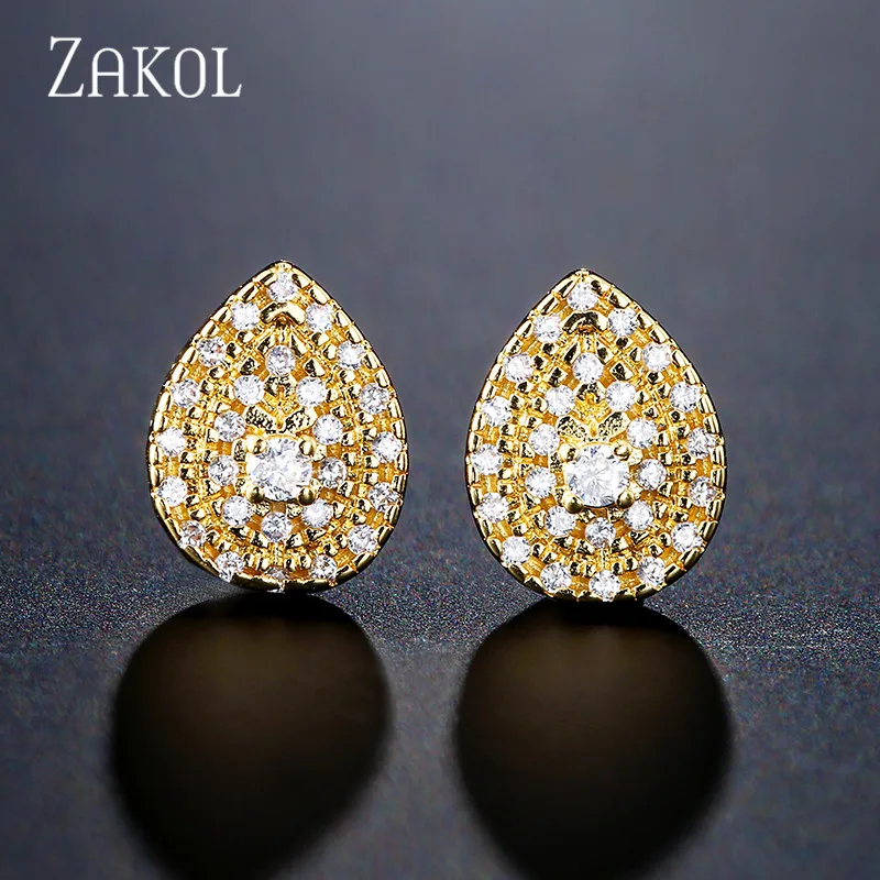 Gold Color ZAKOL простые высококачественные каплевидные серьги с цирконием кубической огранки для женщин свадебный ужин юбилей ювелирные изделия FSEP2373 - Окраска металла: Gold Color