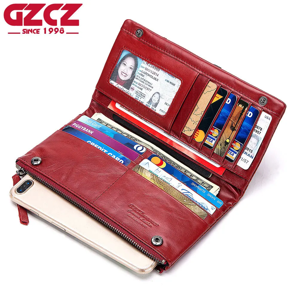 GZCZ красный женский кошелек 12 Держатель для карт два отделения на молнии с