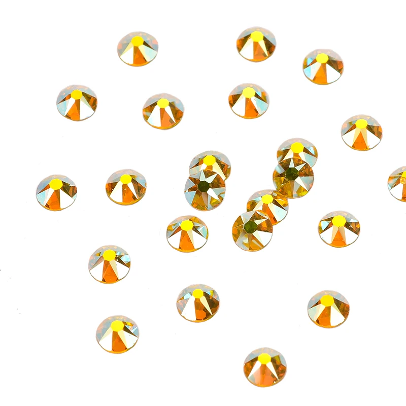 

8 Большие 8 Маленькие стразы Citrine AB мерцающие с плоской задней частью без горячей фиксации ограненные золотистые задники