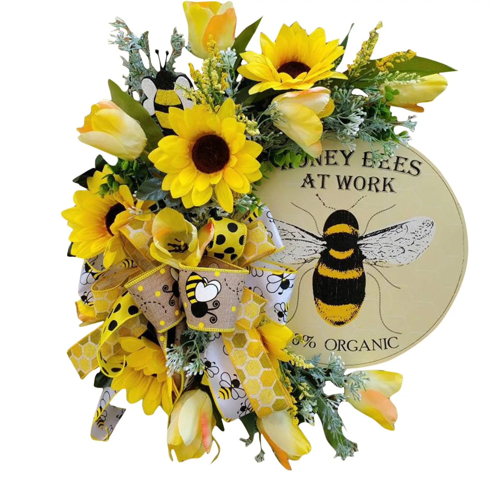 

Creative Bee Round Wreaths Simulation Leaf Bee Sunflowerwreath Artificial Garland Hanging Pendants Wedding Festival Door Decor