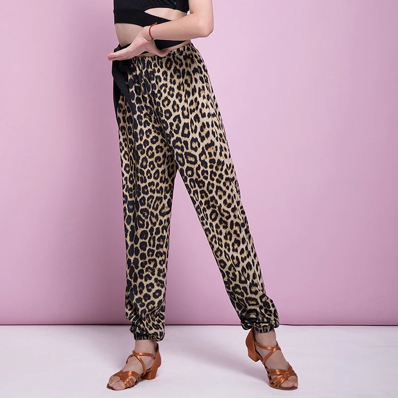 Штаны с леопардовым принтом для латинских танцев Детская одежда занятий танцами