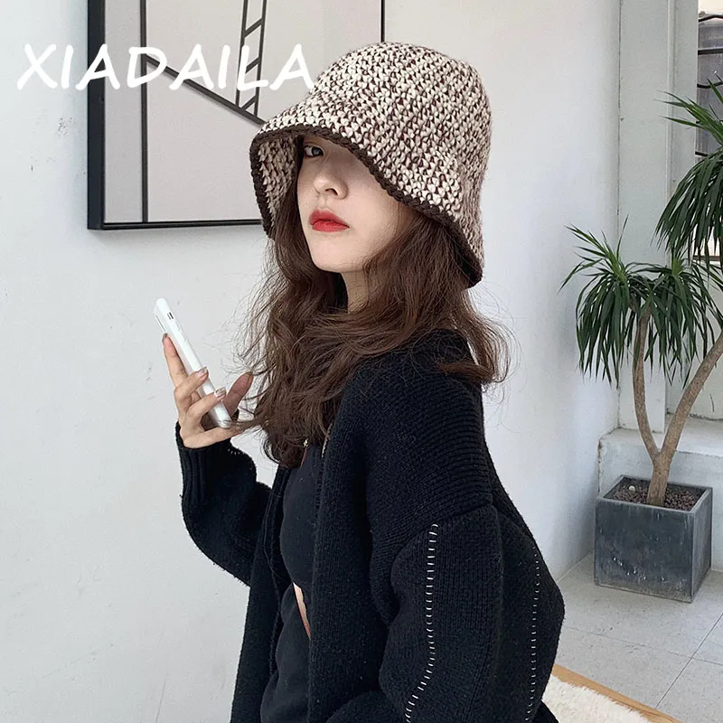 

New Autumn and winter thickened hand knitted basin hat fisherman's Hat Women's wool hat trend