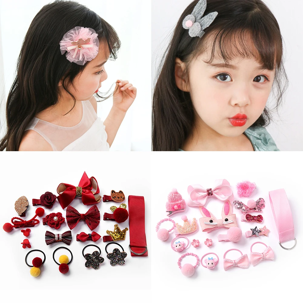 18 шт./лот детские заколки для волос банты заколки-короны аксессуары резинка