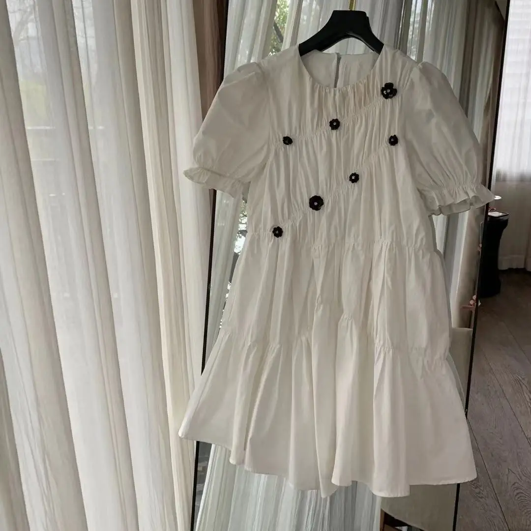 

White Elegant Fairy Dress Women Draped Flower Designer Japanese Sweet Dress Summer Casual Korean Chic Party Mini Dress 2021 Y2K