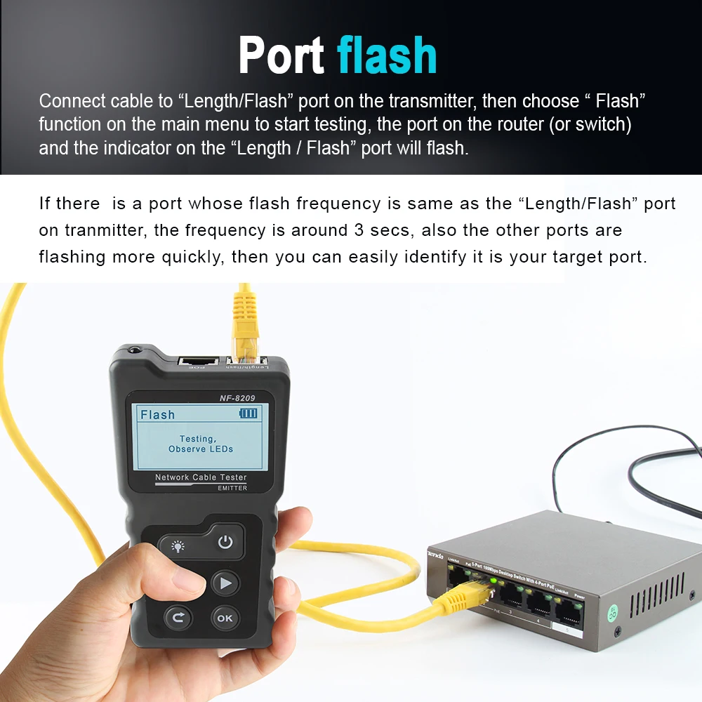 

Multi-functional Network Cable Tester Wire Tracker PoE Checker Inline PoE Voltage and Current Tester with Cable Tester with LCD