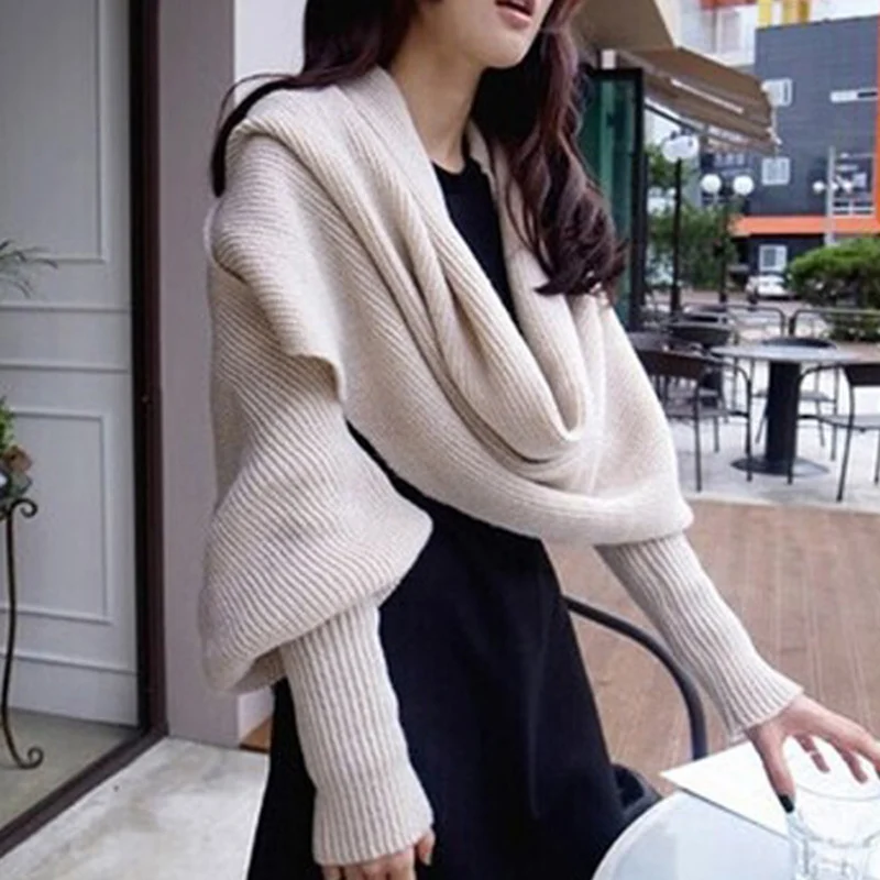 Модная Осенняя Женская Вязаная Шерстяная накидка пальто шаль свободный зимний