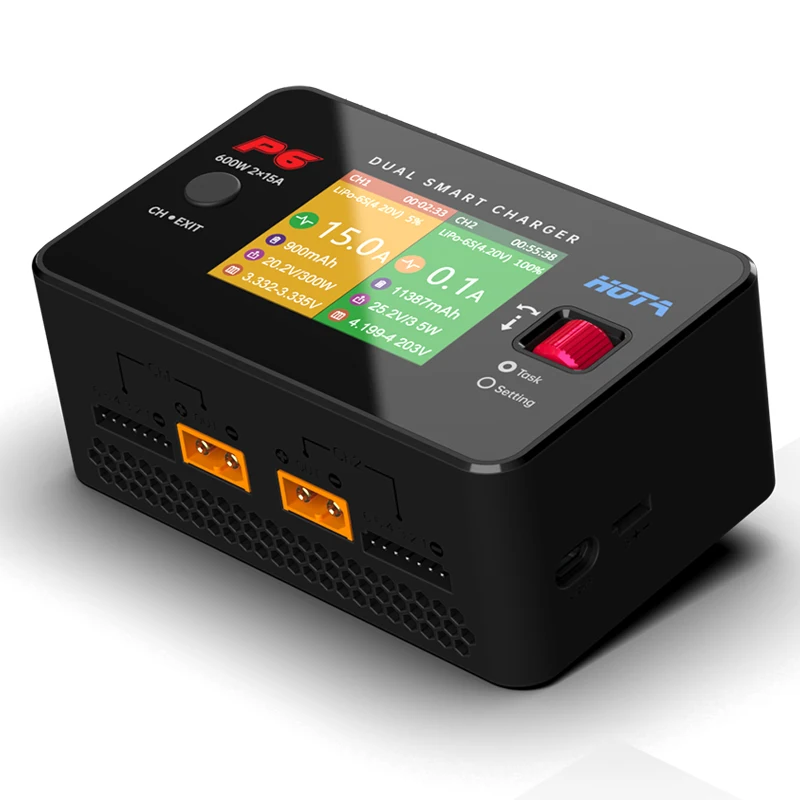 HOTA P6 DC 600W 15Ax2 Dual Channel Battery Balance Charger умное зарядное устройство для Lipo 1-6S LiIon NiMH с