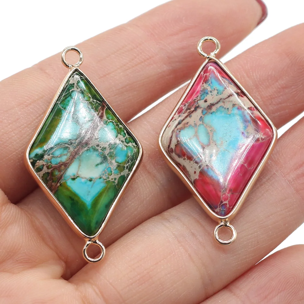 

Pendants Natural Stone Connector Rhombic Emperor Stone Pendant for DIY Jewelry Making Necklace Bracelets Gifts for Women 21x38mm
