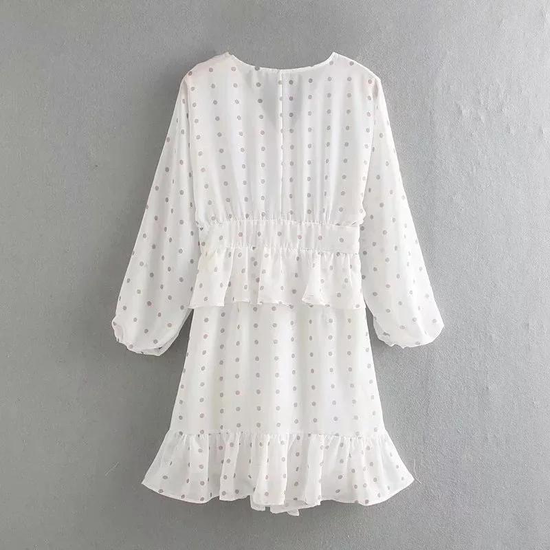 Женское Короткое Шифоновое Платье DEAT белое мини платье в горошек с рукавом