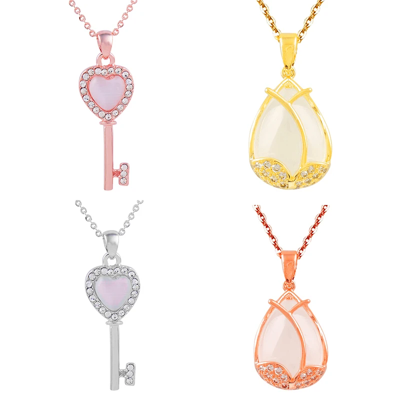 

KIOOZOL Korean Fashion Heart Shape Key Pendant and Petal Opal Pendant Choker Necklace Couple Jewelry Valentine's Day Gift DP1