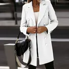 Женское двубортное шерстяное пальто, винтажное пальто с отложным воротником, однотонное пальто, Осень-зима 2021