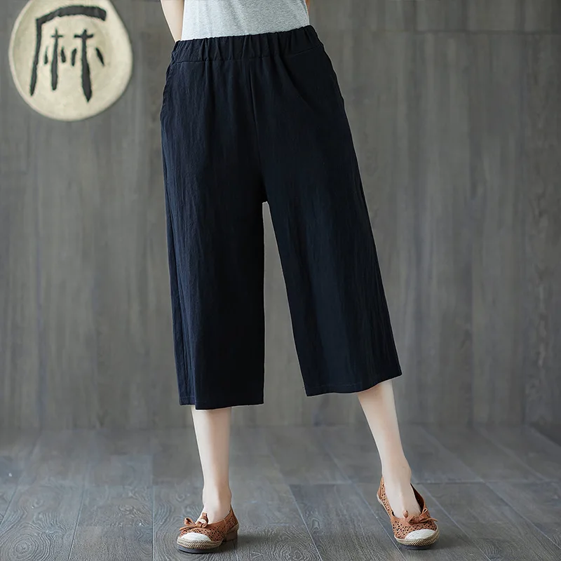 Брюки-Багги женские хлопчатобумажные черные с эластичным поясом | Женская одежда