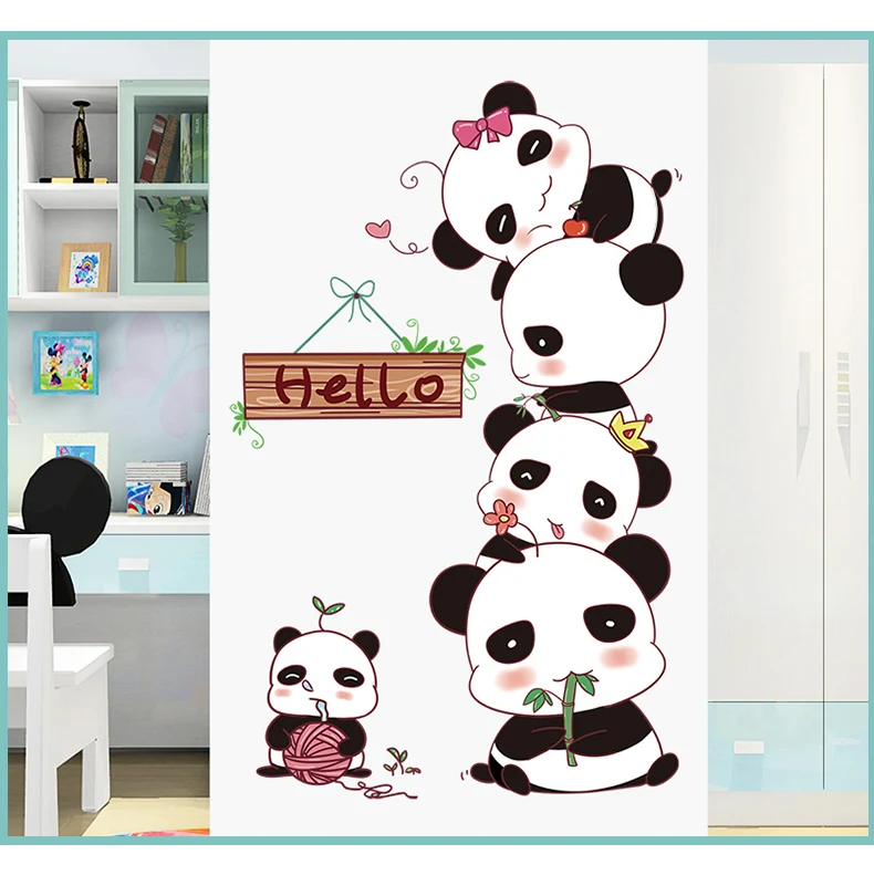 [SHIJUEHEZI] Черные панды наклейки на стену DIY животные для детской комнаты детская