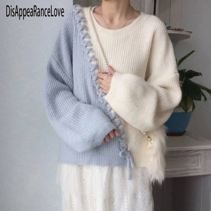

Women Sweater Pullovers 2022 New O Neck Loose Long Sleeve Solid Hem Split Twist Knitted Sweaters For Woman Casual Top