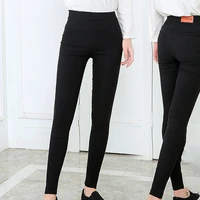 new high stretch waist women elastic skinny pencil jeans leggins black trousers pants with pocket 2020