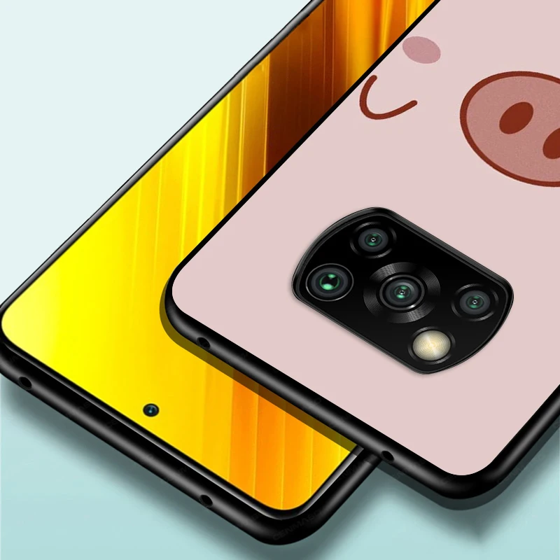 

Cute Pink Kawai Pig For Xiaomi Poco X3 NFC M3 M2 X2 F3 F2 Pro C3 F1 Mi Play Mix 3 A2 A1 6X 5X Black Phone Case