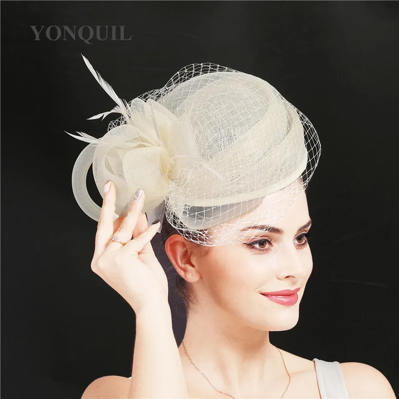 Женская Вуалетка для волос Ascot Sinamay элегантная Свадебная шляпка с перьями