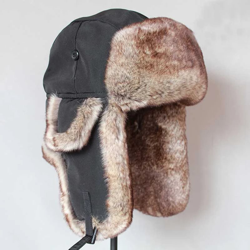 Men Fashion Winter Hats Warm Bomber Hats Women Ear Flap Fur Russian Ushanka Hat Male Windproof Trapper Cap Earflap Black