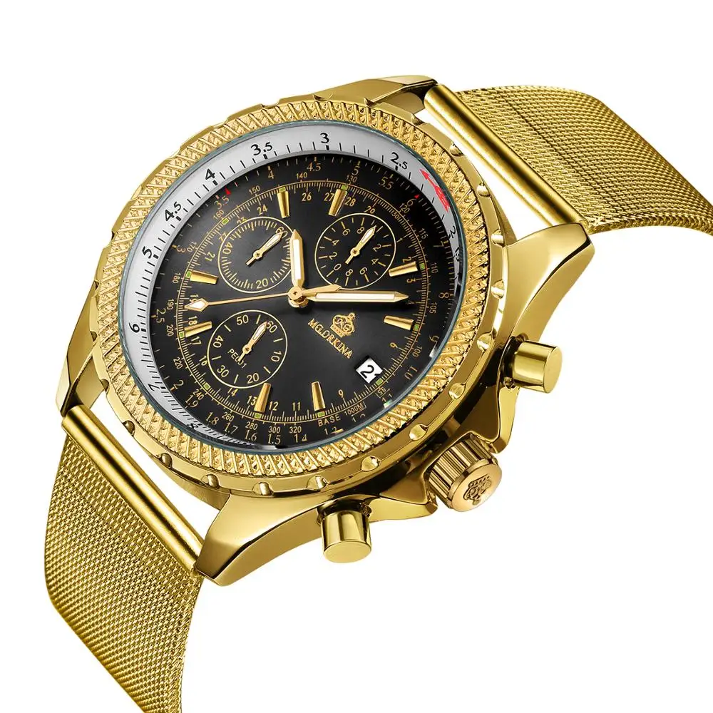 Мужские кварцевые часы ORKINA из нержавеющей стали с золотым и покрытием сетчатый