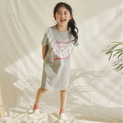 Girl Summer Dress New Cotton Kids Dresses for Girls Lace Patchwork Leisure Children T-shirt Baby Princess #5066 | Детская одежда и