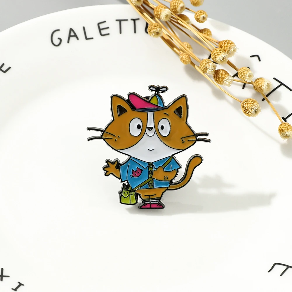 Забавная эмалированная брошь в виде кошки-портфеля мультяшное животное лацкан