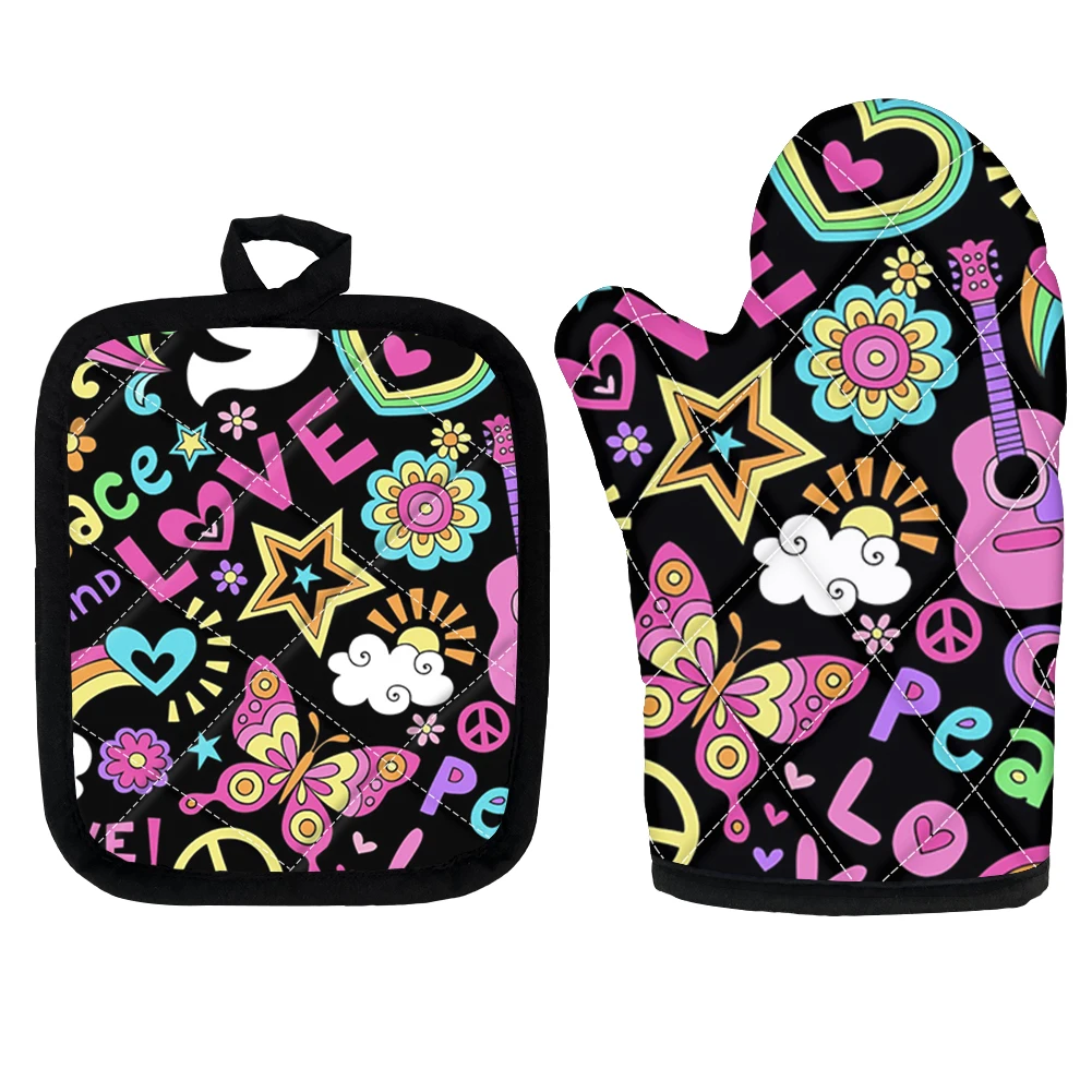 

Cartoon Pattern Microwave Oven Mitt Heat-insulating Kitchen Glove & Pad Set Non-Slip Washable Potholder BBQ Cooking Accessories