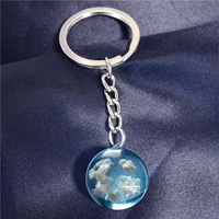 chic transparent resin rould ball moon pendant keychain women blue sky white cloud chain key rings holder gifts for friends