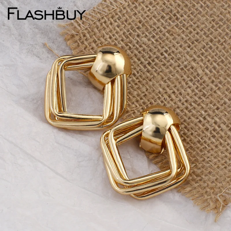 Модные Золотые Квадратные Серьги Flashbuy из сплава для женщин уникальные эффектные