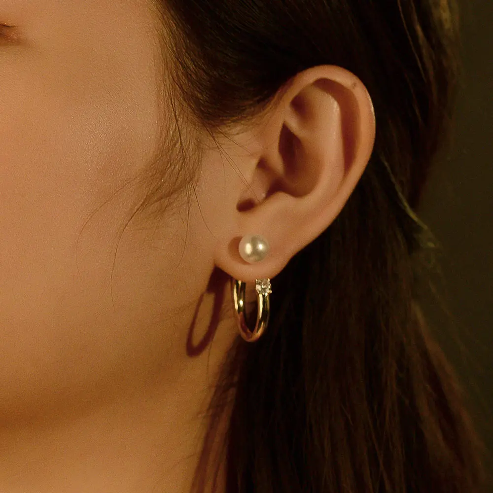 Серьги-кольца Viennios корейские женские круглые серьги-кольца с цирконом и жемчугом