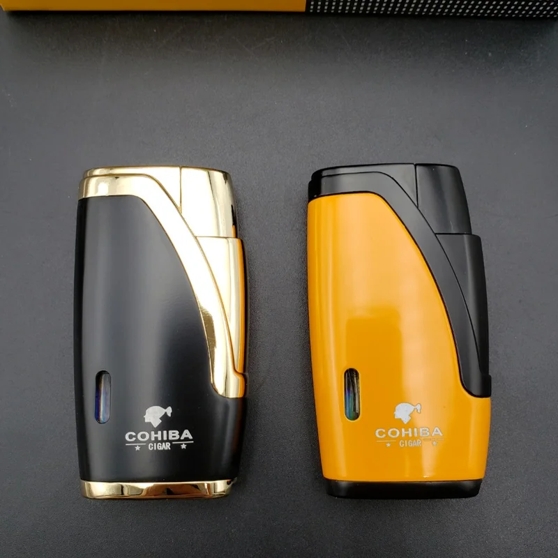 

COHIBA Lighter Mini Torch Pocket Creative 2 Jet Butane Gas Cigarette Flame Cigar Lighters Cutter Pouch Spliter Accessories