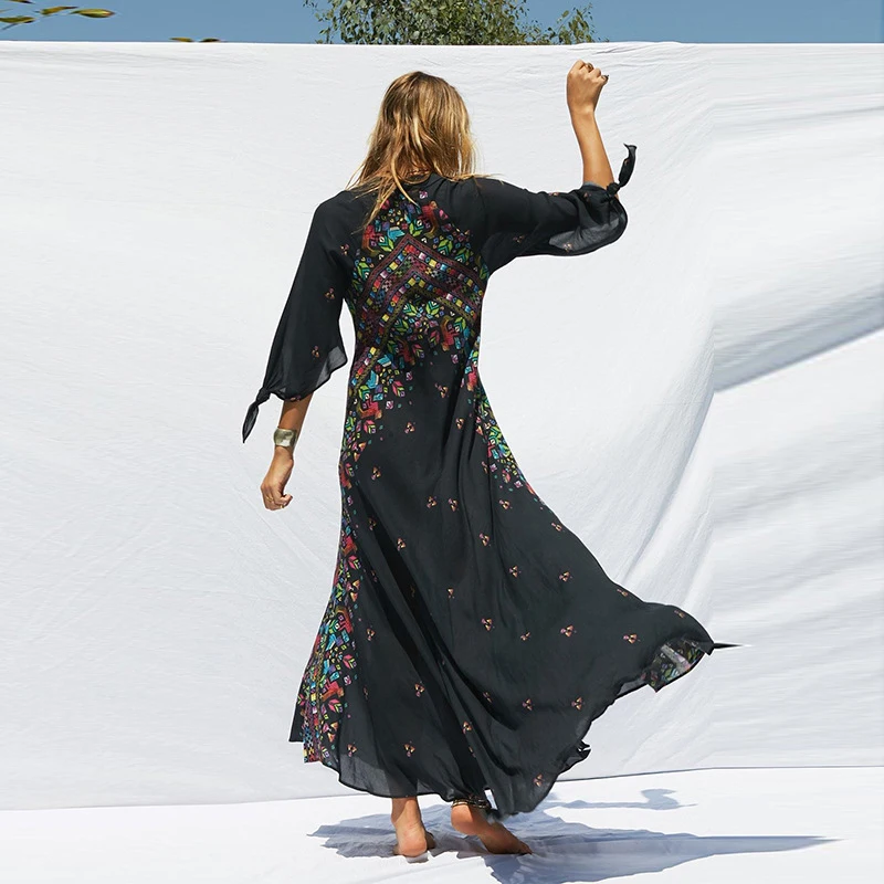 Женское платье-макси EFIOLY этническое кимоно с v-образным вырезом цветочным