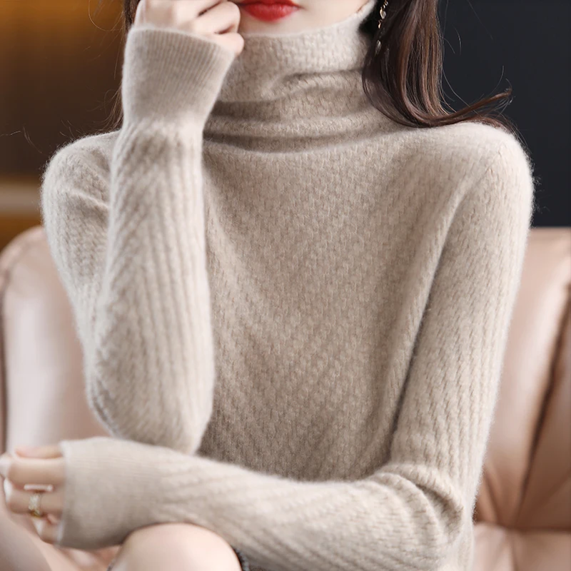 Women's Sweaters Autumn And Winter Ladies' Pullover Tops Solid Turtleneck Loose Pullover Wool Knit Bottom Sweater