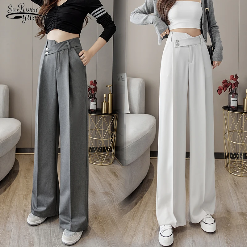 

2021 Handsome Thin Straight Loose Pants Women Autumn Fashion High Waist Suit Long Pants Wide Leg Pants Trousers for Women 16861