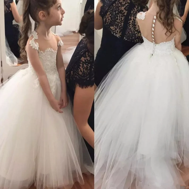 Picture style Платья с цветочным рисунком для девочек белое кружевное бра без рукавов для принцессы фатиновое мягкое Тюлевое платье для первого причастия пышные платья для девочек - Цвет: Picture style