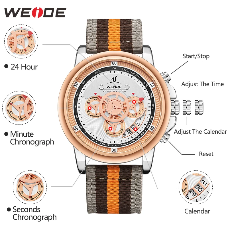 WEIDE мужские часы роскошные спортивные военные водонепроницаемые несколько